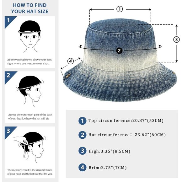 Denim Bucket Hat Women Blue Tie Dye Wide Brim Sun Cap Outdoor Stylish - Picture 4 of 6